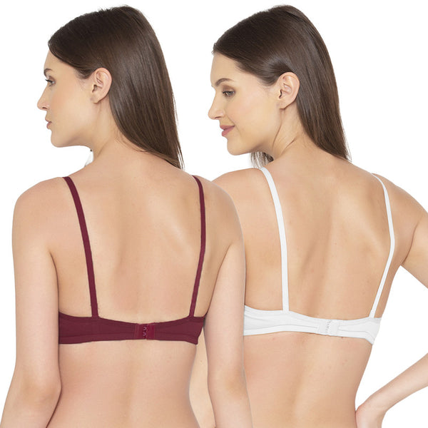 Groversons Paris Beauty Women's Pack Of 2 Non-Padded-Non-Wired Everyday Bra Cotton Bra (COMB40-Maroon & White)