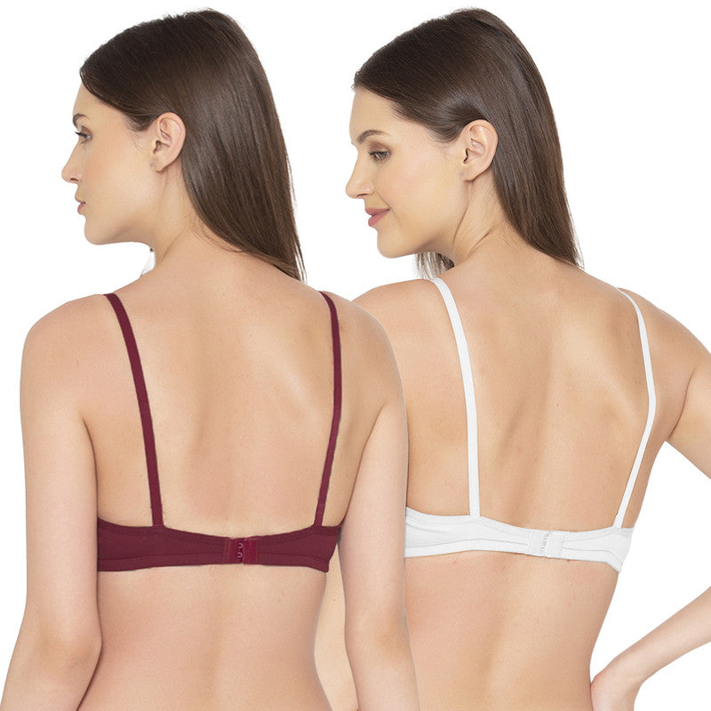 Groversons Paris Beauty Women's Pack Of 2 Non-Padded-Non-Wired Everyday Bra Cotton Bra (COMB40-Maroon & White)