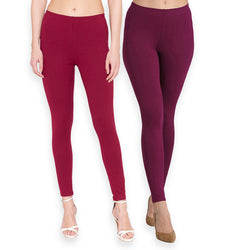 Groversons Paris Beauty Women's Pack of 2 Regular Leggings (MAROON & WINE)