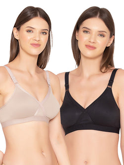 Women’s Pack of 2 cotton rich Non-Padded Wireless smooth super lift full coverage Bra (COMB01-MATTE NUDE & BLACK)