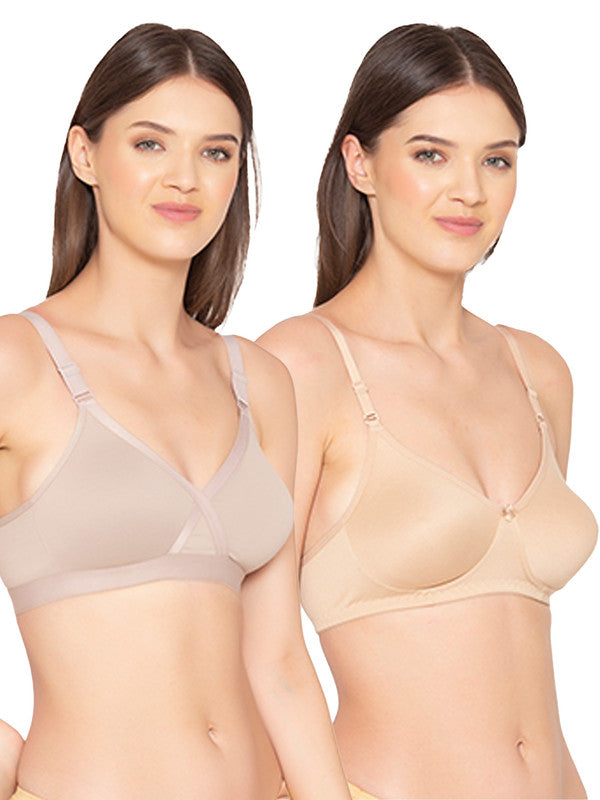 Women’s Pack of 2 cotton rich Non-Padded Wireless smooth super lift full coverage Bra (COMB01-MATTE NUDE & NUDE)
