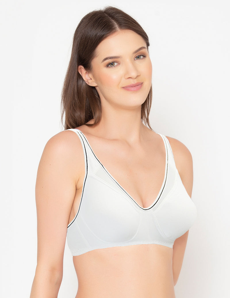 Women’s Stretch Cotton Spandex, Non-Padded, Non-Wired, Everyday T-Shirt Bra(BR057-WHITE)