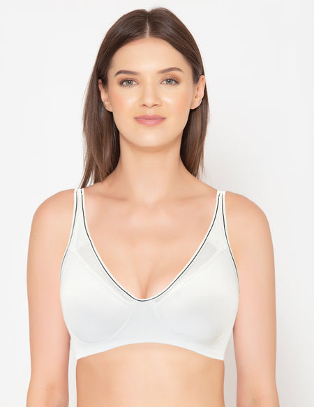 Women’s Stretch Cotton Spandex, Non-Padded, Non-Wired, Everyday T-Shirt Bra(BR057-WHITE)