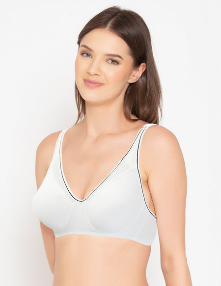Women’s Stretch Cotton Spandex, Non-Padded, Non-Wired, Everyday T-Shirt Bra(BR057-WHITE)