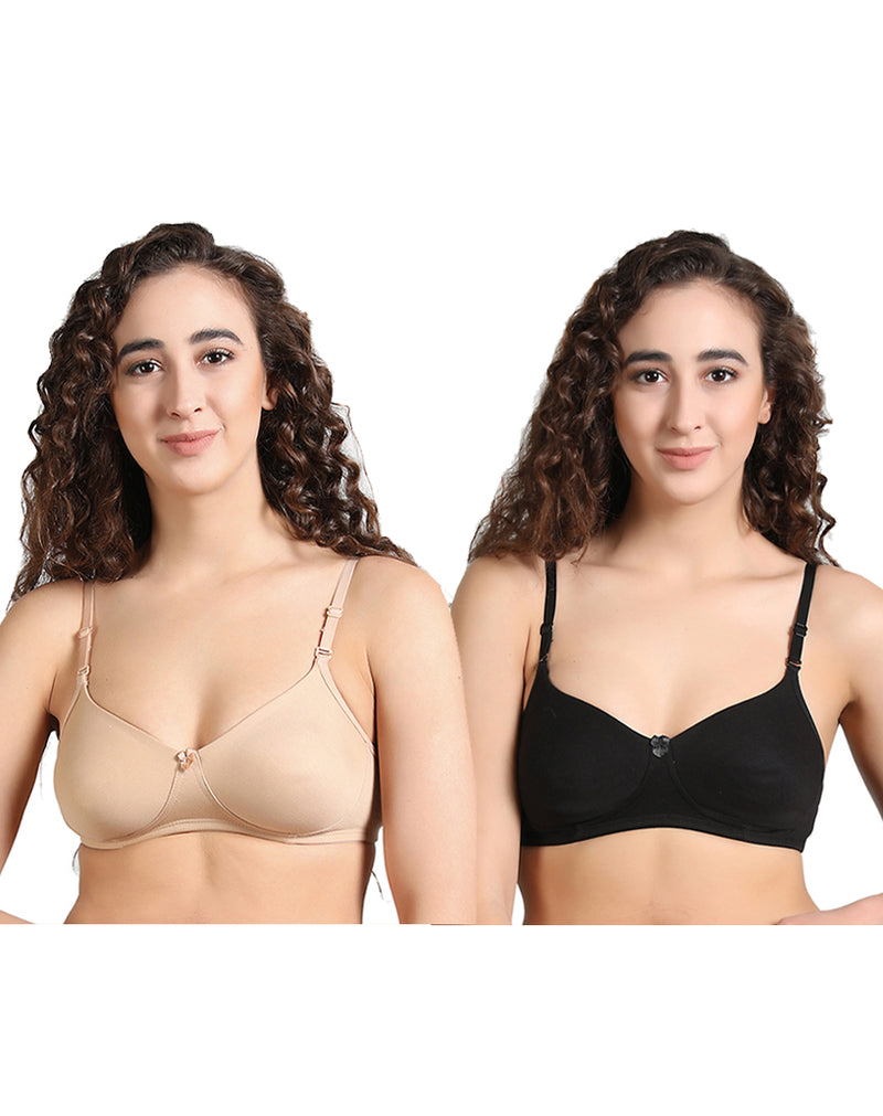 Non padded basic cotton bra with full coverage - Set of 2