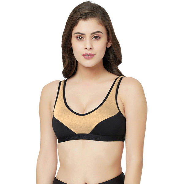 Groversons Paris Beauty Women's Non-Padded Non-Wired Seamed Full Coverage Sports Bra (BR171-NUDE-BLACK)