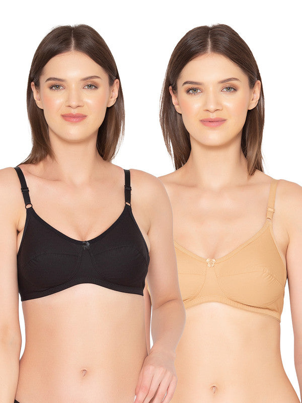 Women's Pack of 2 Non-Padded, Wirefree, Full-Coverage Bra (COMB06-BLACK & NUDE)