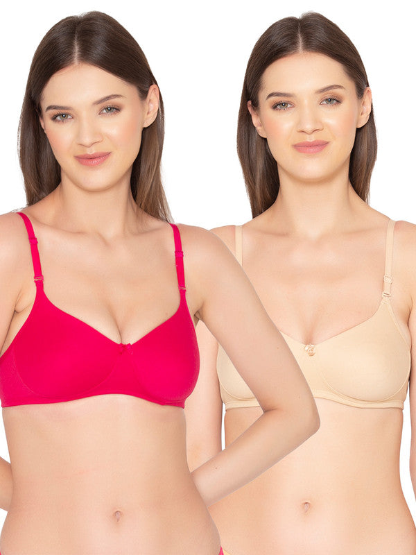 Women’s Pack of 2 seamless Non-Padded, Non-Wired Bra (COMB10-MAGENTA & NUDE)