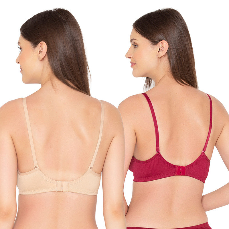 Women's Pack of 2 seamless Non-Padded, Non-Wired Bra (COMB03-MAROON-&-NUDE)