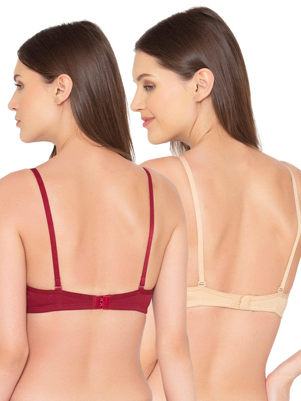 Women’s Pack of 2 seamless Non-Padded, Non-Wired Bra (COMB10-MAROON & NUDE)