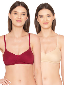 Women’s Pack of 2 seamless Non-Padded, Non-Wired Bra (COMB10-MAROON & NUDE)