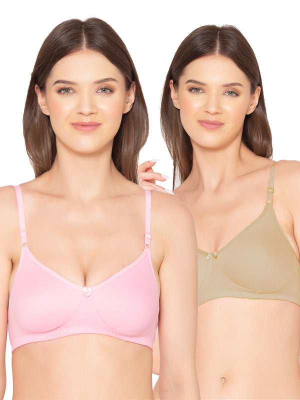 Women’s Pack of 2 seamless Non-Padded, Non-Wired Bra (COMB09-NUDE & PINK)