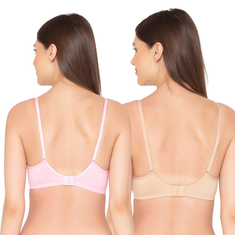 Women's Pack of 2 seamless Non-Padded, Non-Wired Bra (COMB03-NUDE-&-PINK)