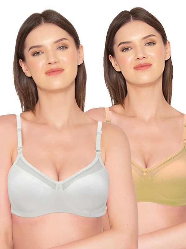 Groversons Paris Beauty Women's Pack of 2 Non-Padded Non-Wired Full Coverage Bra (COMB04-NUDE & WHITE)