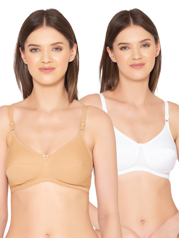 Women's Pack of 2 Non-Padded, Wirefree, Full-Coverage Bra (COMB06-WHITE & NUDE)
