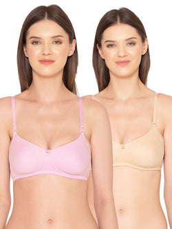 Women’s Pack of 2 seamless Non-Padded, Non-Wired Bra (COMB10-NUDE & PINK)