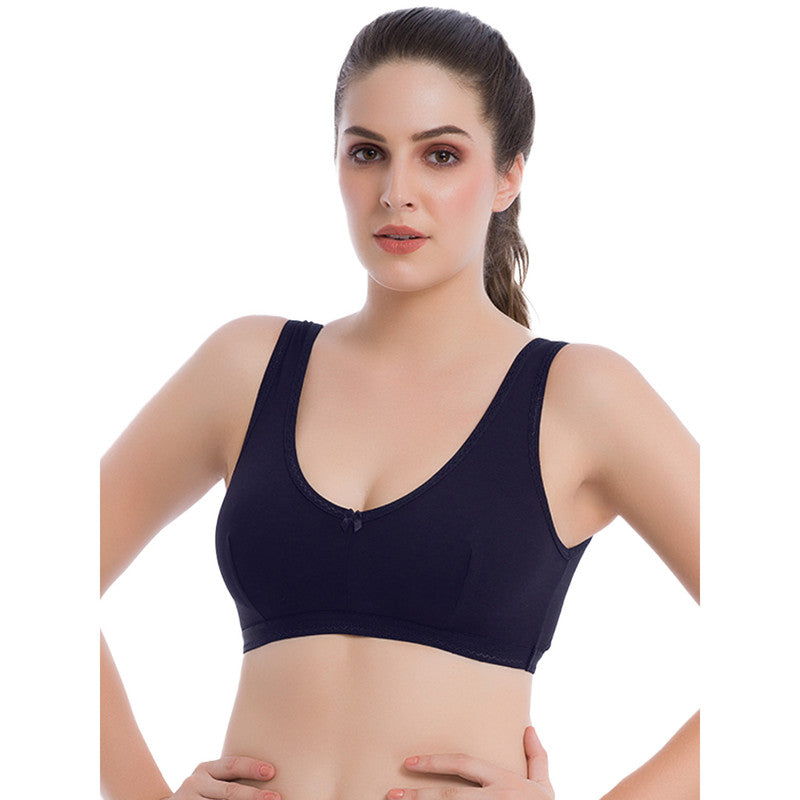 Groversons Paris Beauty Women's Non-Padded Non-Wired Seamed Full Coverage Sports Bra (BR161-NAVY)