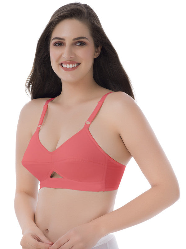 Groversons Paris Beauty women's Full Coverage, Non-Padded, Organic Cotton Bra (BR062-CORAL)