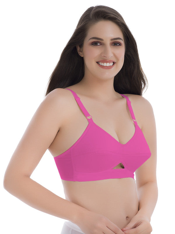 Groversons Paris Beauty women's Full Coverage, Non-Padded, Organic Cotton Bra (BR062-HOT PINK)