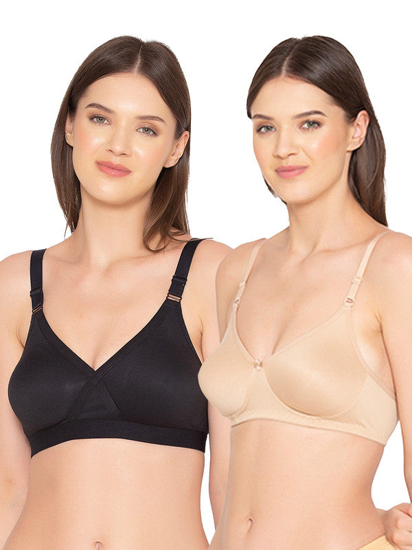 Women’s Pack of 2 cotton rich Non-Padded Wireless smooth super lift full coverage Bra (COMB01-NUDE & BLACK)