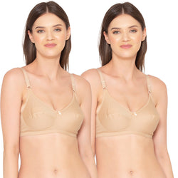 Groversons Paris Beauty Pack of 2 Full Support Non Padded Non Wired Plus Size Basic Bra (COMB27-Nude)
