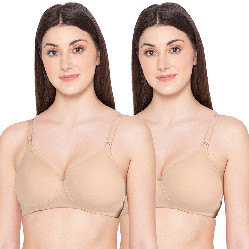 Groversons Paris Beauty Women's Pack of 2 Padded, Non-Wired, Seamless T-Shirt Bra (COMB28-NUDE)