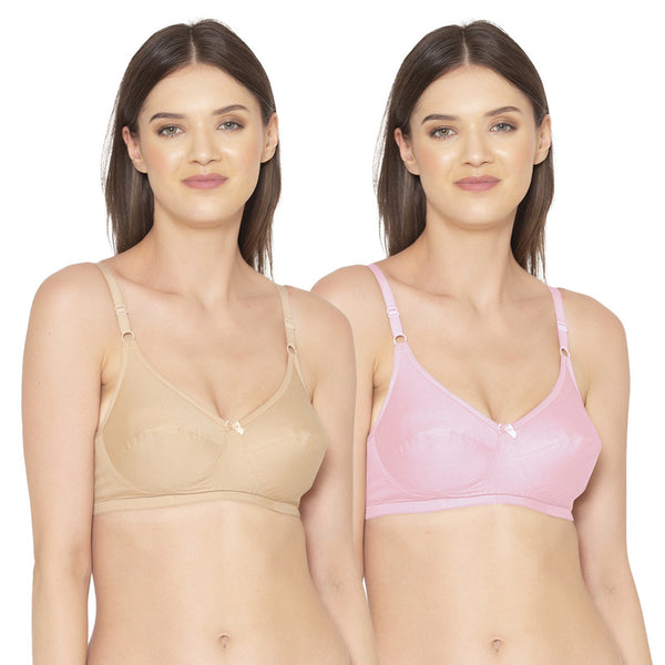 Groversons Paris Beauty Women's Pack Of 2 Non-Padded-Non-Wired Everyday Bra Cotton Bra (COMB40-Nude & Pink)
