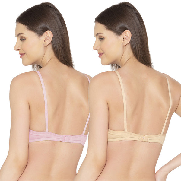 Groversons Paris Beauty Women's Pack Of 2 Non-Padded-Non-Wired Everyday Bra Cotton Bra (COMB40-Nude & Pink)