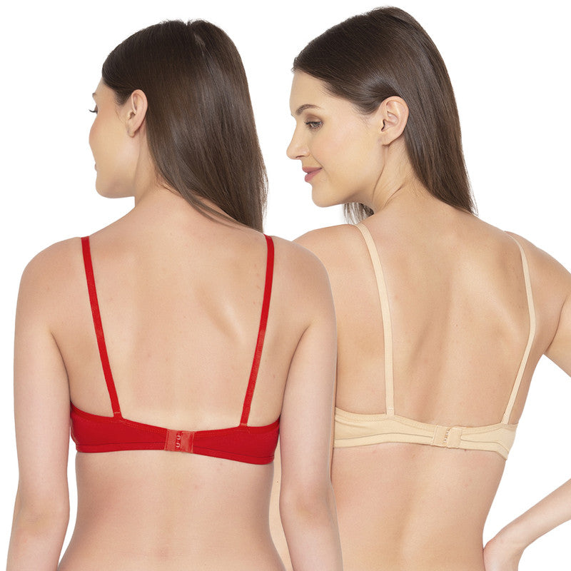 Groversons Paris Beauty Women's Pack Of 2 Non-Padded-Non-Wired Everyday Bra Cotton Bra (COMB40-Nude & Red)