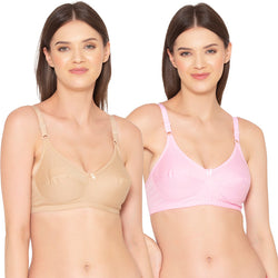 Groversons Paris Beauty Pack of 2 Full Support Non Padded Non Wired Plus Size Basic Bra (COMB27-Nude & Rose)