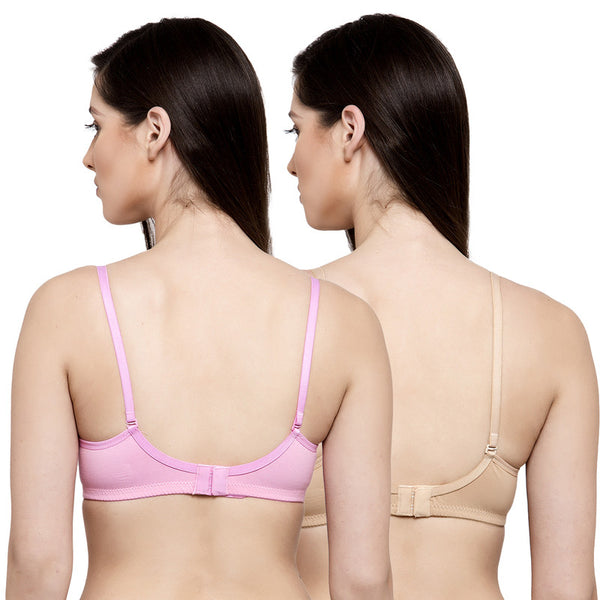 Groversons Paris Beauty Women's Pack of 2 Padded, Non-Wired, Seamless T-Shirt Bra (COMB33-Nude & Rose)
