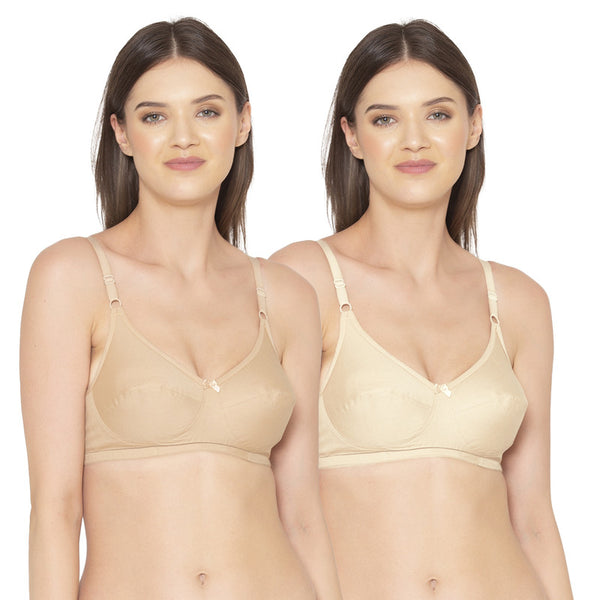 Groversons Paris Beauty Women's Pack Of 2 Non-Padded-Non-Wired Everyday Bra Cotton Bra (COMB40-Nude & Skin)