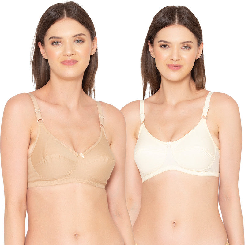 Groversons Paris Beauty Pack of 2 Full Support Non Padded Non Wired Plus Size Basic Bra (COMB27-Nude & Skin)