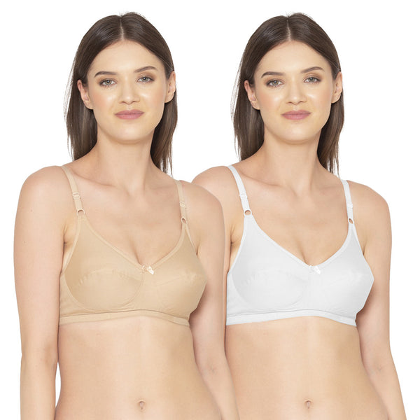 Groversons Paris Beauty Women's Pack Of 2 Non-Padded-Non-Wired Everyday Bra Cotton Bra (COMB40-Nude & White)