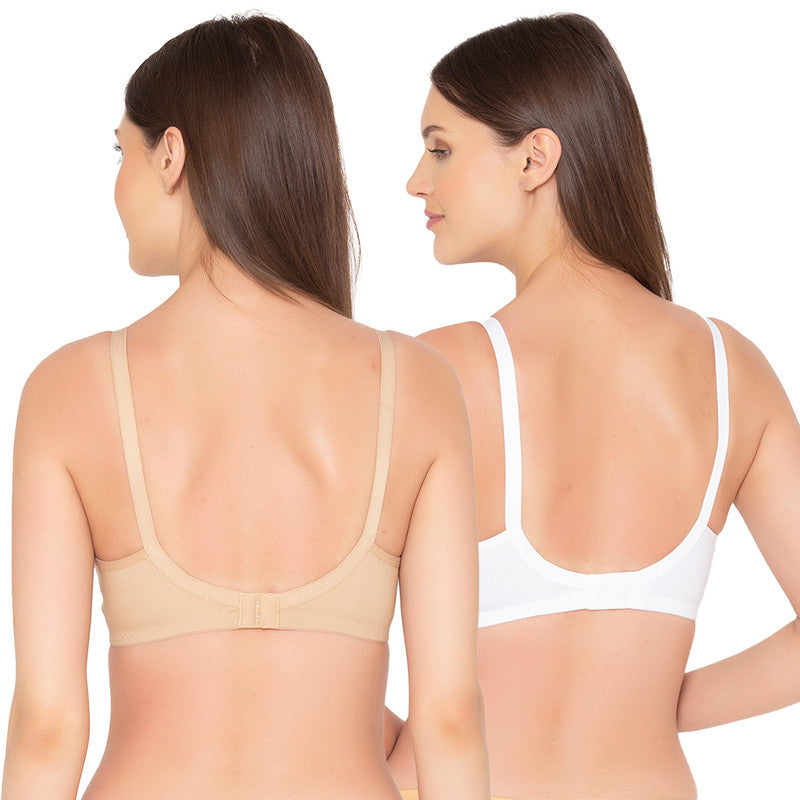 Groversons Paris Beauty Pack of 2 Full Support Non Padded Non Wired Plus Size Basic Bra (COMB27-Nude & White)
