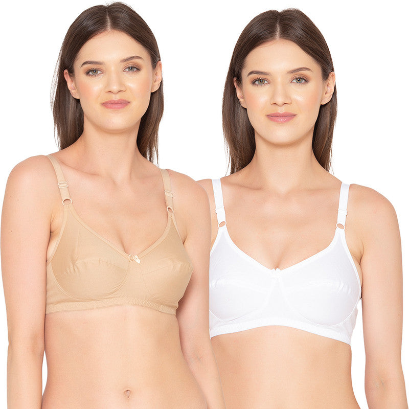 Groversons Paris Beauty Pack of 2 Full Support Non Padded Non Wired Plus Size Basic Bra (COMB27-Nude & White)