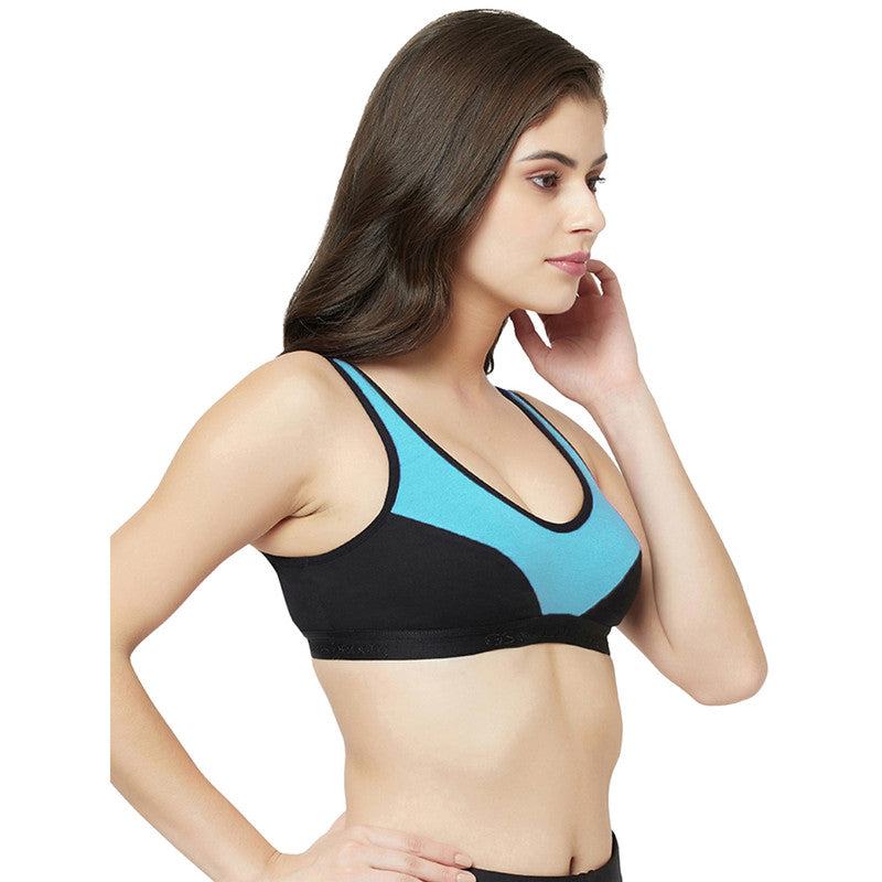 Groversons Paris Beauty Women's Non-Padded Non-Wired Seamed Full Coverage Sports Bra (BR171-OCEAN-BLUE-BLACK)