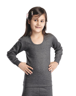 Girl Round Neck Thermal Full Sleeve Top - Charcoal Black