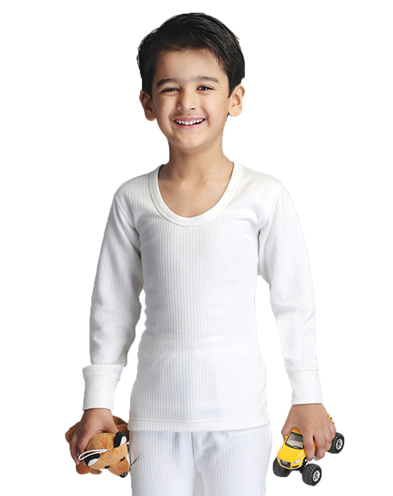 Boy Round Neck Thermal Full Sleeve Top- White