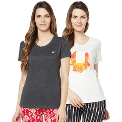 Groversons Paris Beauty Printed Pack of 2 Assorted Half Sleeve Cotton T-shirts For Women (Tshirt-Assorted-001)
