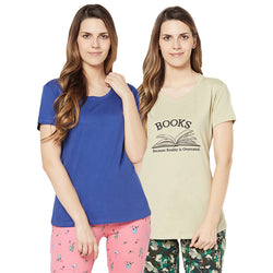 Groversons Paris Beauty Printed Pack of 2 Assorted Half Sleeve Cotton T-shirts For Women (Tshirt-Assorted-002)