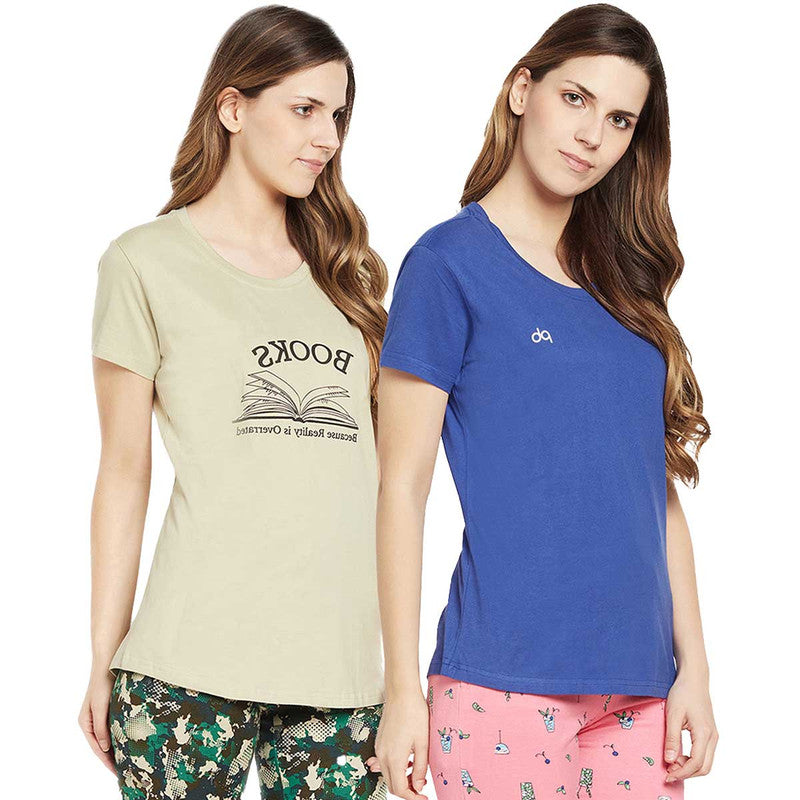 Groversons Paris Beauty Printed Pack of 2 Assorted Half Sleeve Cotton T-shirts For Women (Tshirt-Assorted-002)