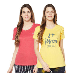 Groversons Paris Beauty Printed Pack of 2 Assorted Half Sleeve Cotton T-shirts For Women (Tshirt-Assorted-004)