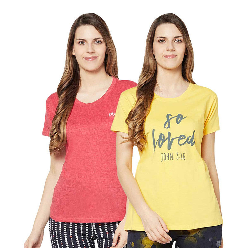 Groversons Paris Beauty Printed Pack of 2 Assorted Half Sleeve Cotton T-shirts For Women (Tshirt-Assorted-004)