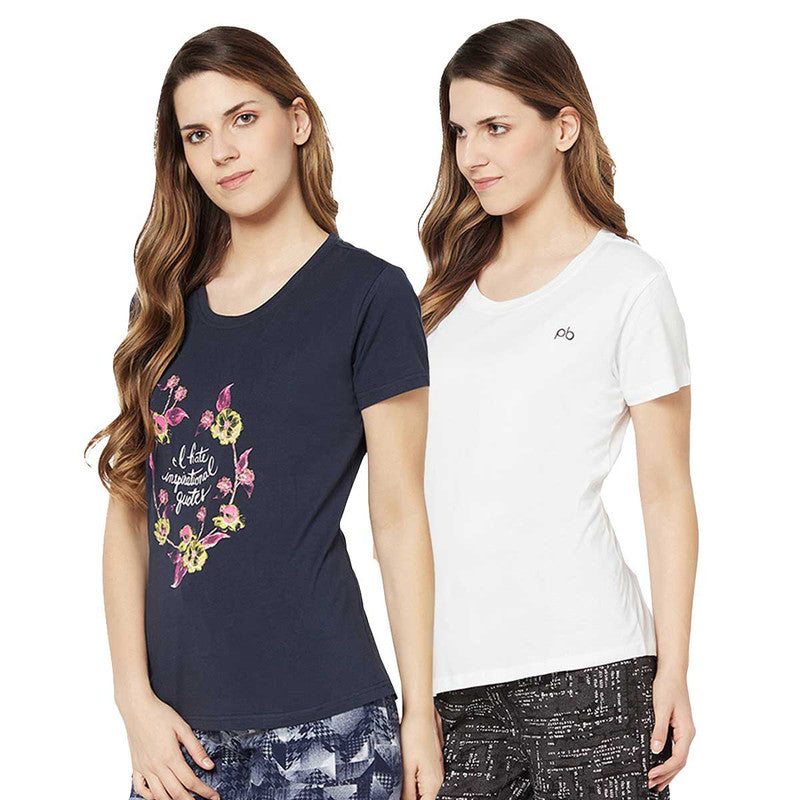 Groversons Paris Beauty Printed Pack of 2 Assorted Half Sleeve Cotton T-shirts For Women (Tshirt-Assorted-005)