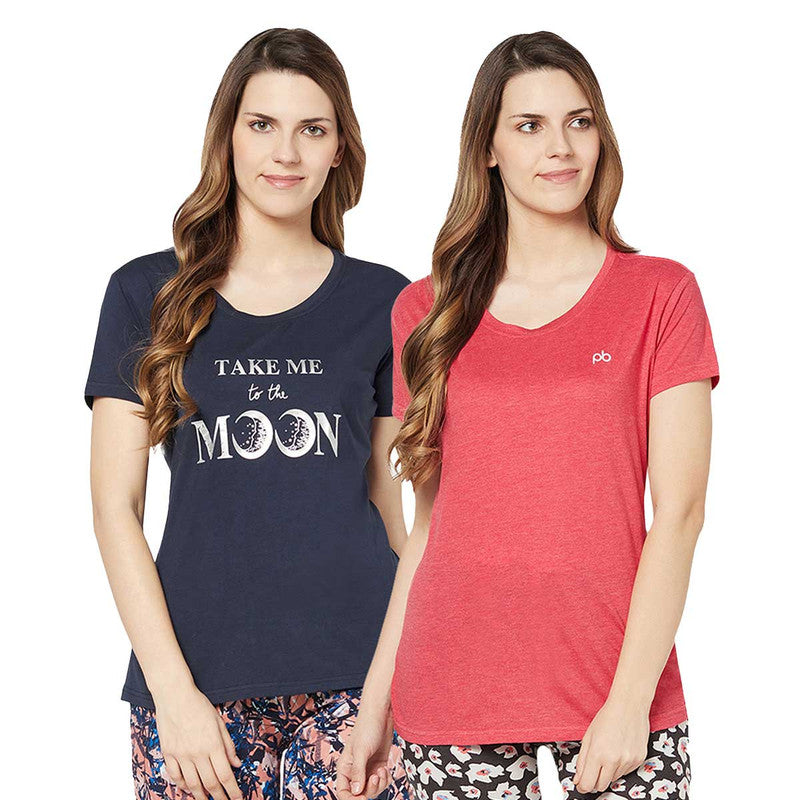 Groversons Paris Beauty Printed Pack of 2 Assorted Half Sleeve Cotton T-shirts For Women (Tshirt-Assorted-006)