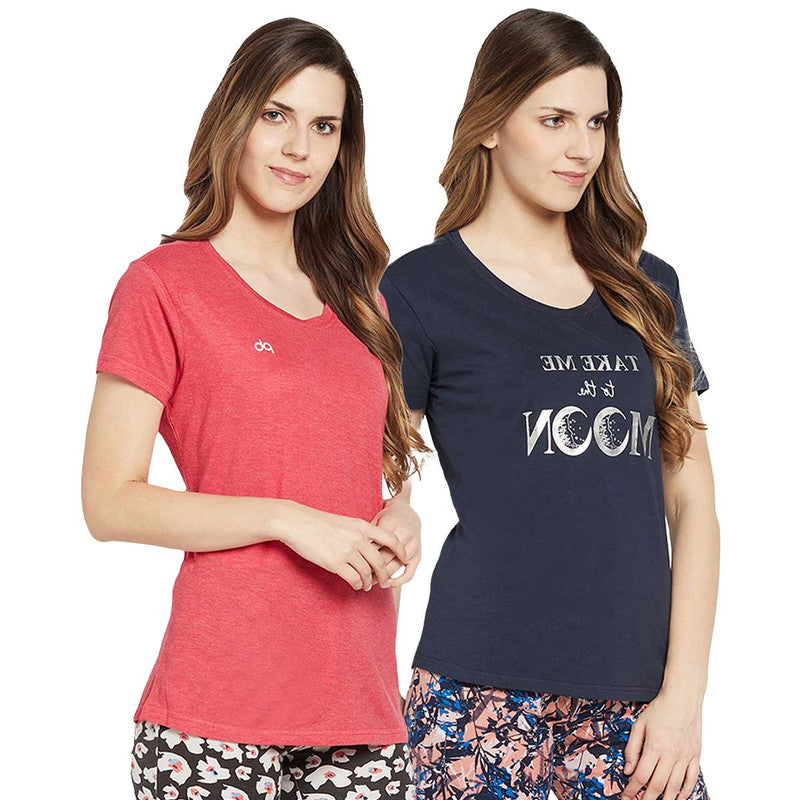 Groversons Paris Beauty Printed Pack of 2 Assorted Half Sleeve Cotton T-shirts For Women (Tshirt-Assorted-006)