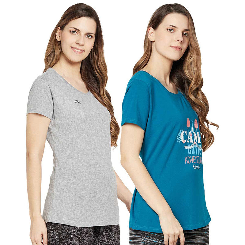 Groversons Paris Beauty Printed Pack of 2 Assorted Half Sleeve Cotton T-shirts For Women (Tshirt-Assorted-007)