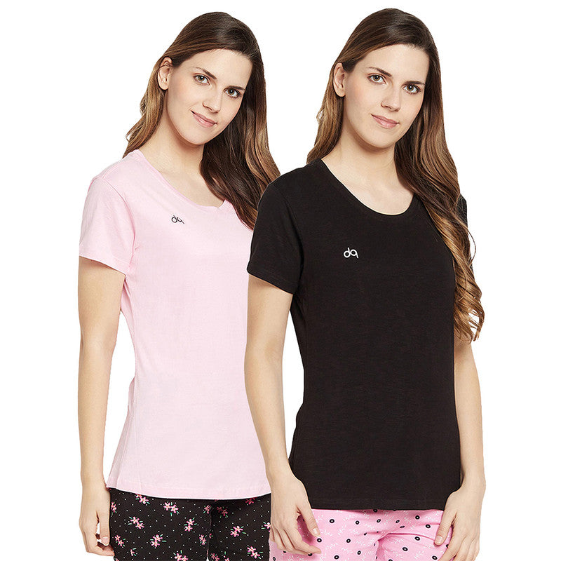 Groversons Paris Beauty Printed Pack of 2 Assorted Half Sleeve Cotton T-shirts For Women (Tshirt-Assorted-009)