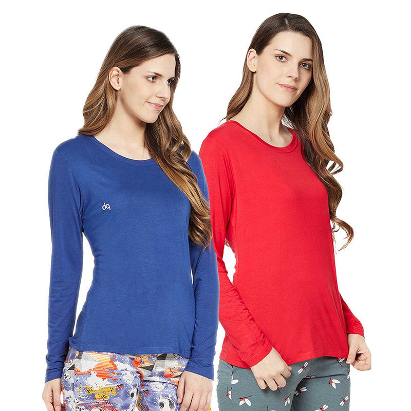 Groversons Paris Beauty Printed Pack of 2 Assorted Full Sleeve Cotton T-shirts For Women (Tshirt-Assorted-010)